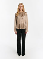 SCHOENBACH pleat-detailed silk blouse in beige, front view