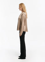SCHOENBACH pleat-detailed silk blouse in beige, side view