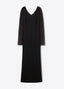 SCHOENBACH princess virgin wool and silk-chiffon maxi dress in black, front flat view showing full-length silhouette