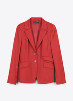 SCHOENBACH red wool satin jacket with notched lapels and tailored silhouette, front view