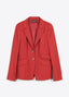 SCHOENBACH red wool satin jacket with notched lapels and tailored silhouette, front view