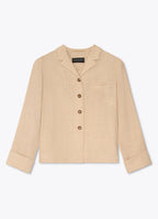 Sand wool-cashmere shirt jacket with horn buttons and straight silhouette