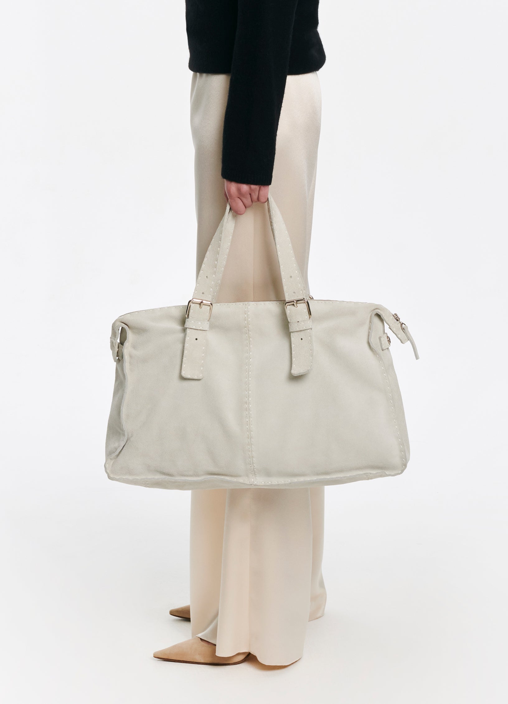 SCHOENBACH Signature handbag in ecru nubuck leather, front view