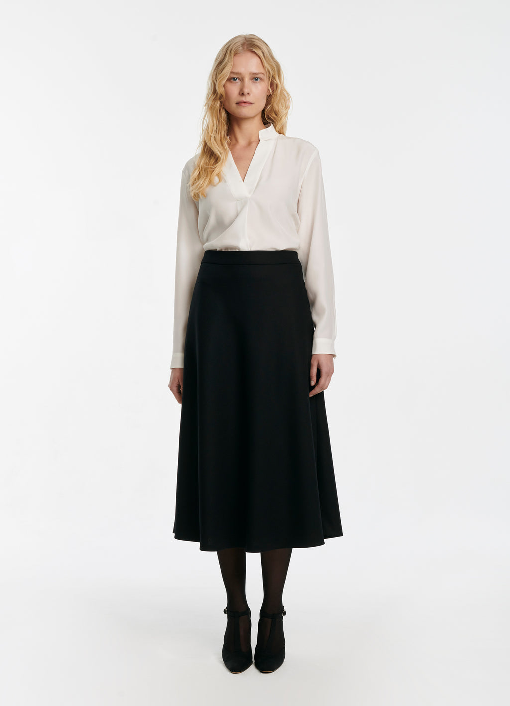 SCHOENBACH signature silk crepe de chine blouse in ivory, front view