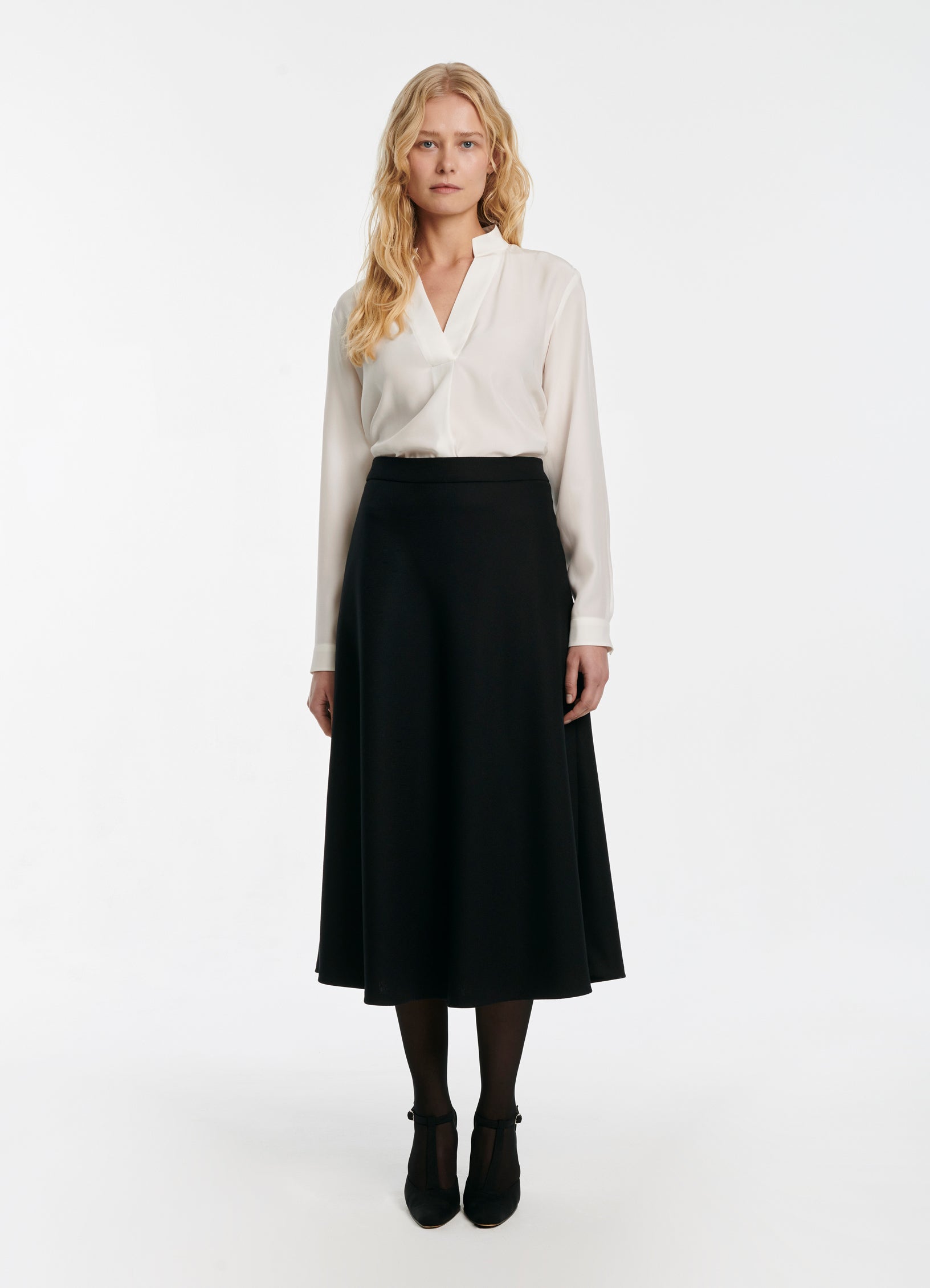 SCHOENBACH signature silk crepe de chine blouse in ivory, front view