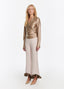 SCHOENBACH signature silk wrap blouse in beige full front view
