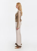 SCHOENBACH signature silk wrap blouse in beige side view