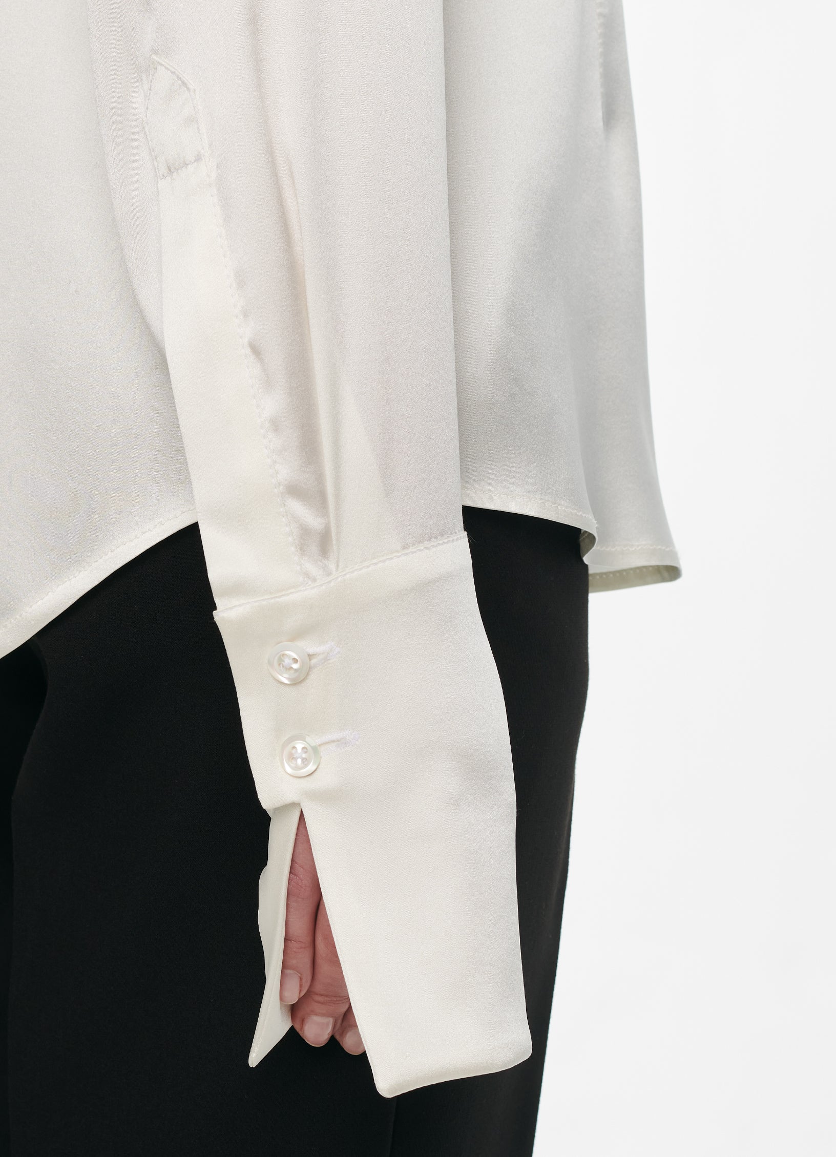 SCHOENBACH silk blouse in white, elongated cuff detail