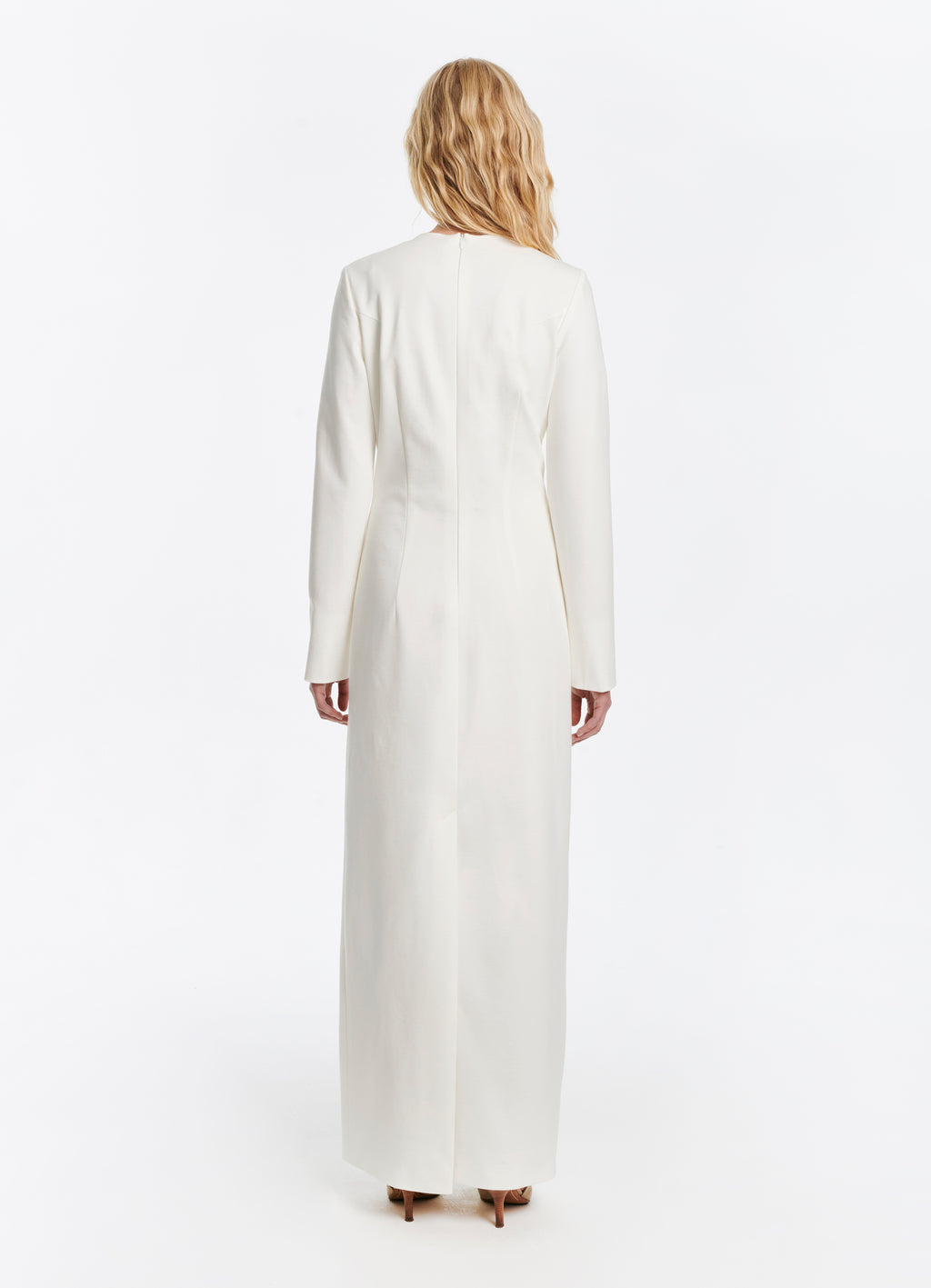SCHOENBACH stretch jersey shift dress in white, back view