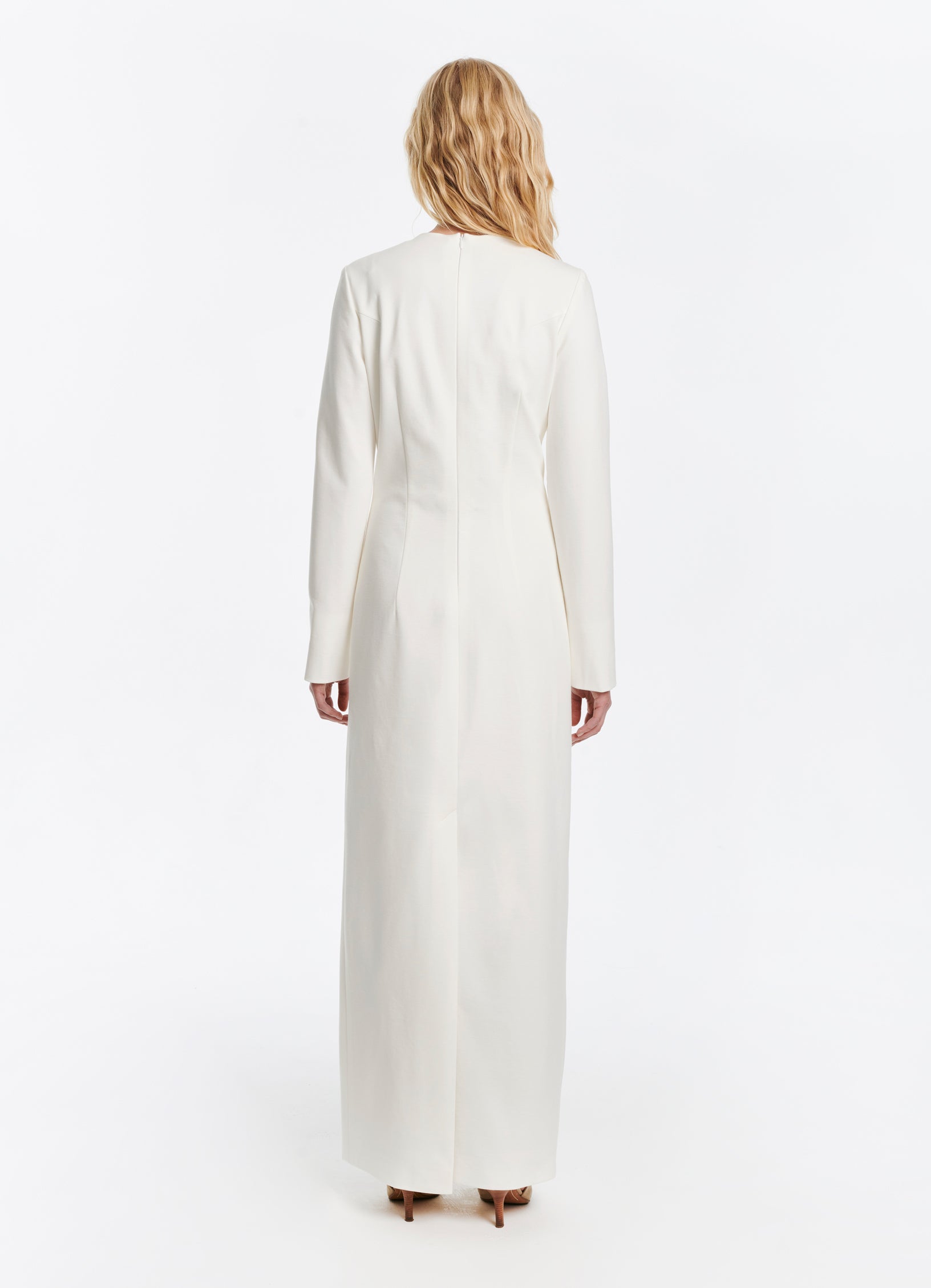 SCHOENBACH stretch jersey shift dress in white, back view