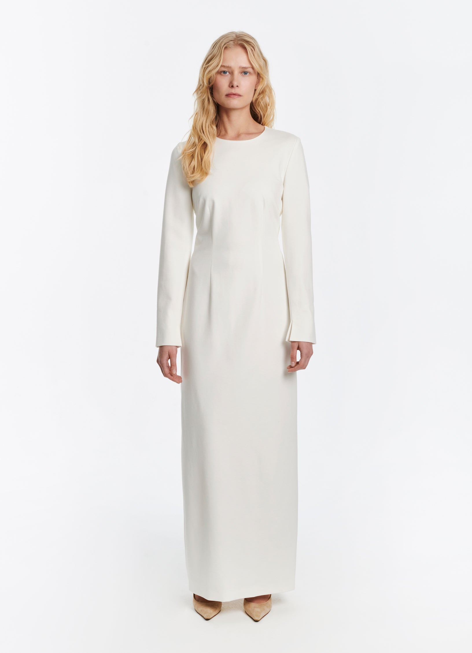 SCHOENBACH stretch jersey shift dress in white, front view