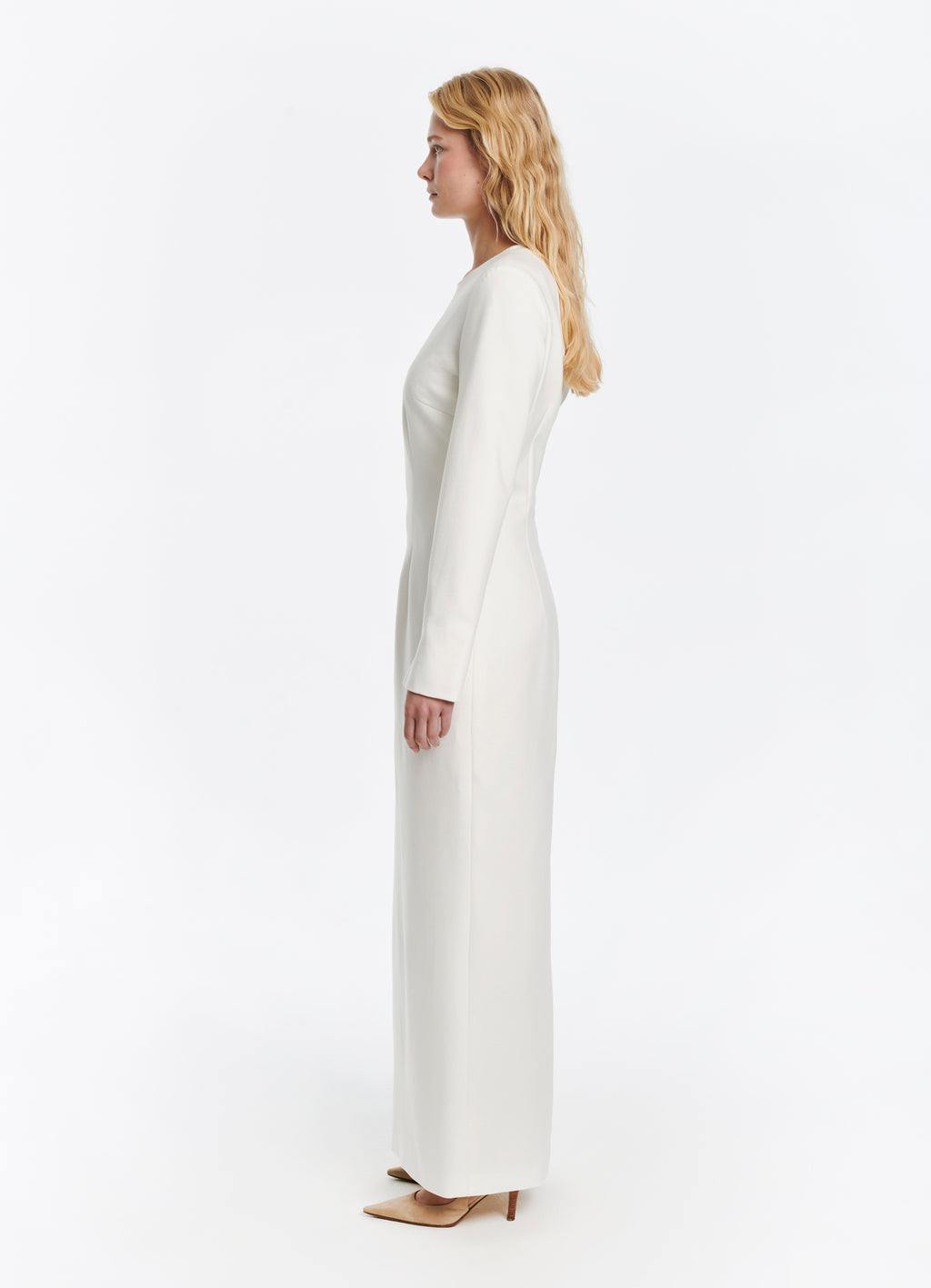 SCHOENBACH stretch jersey shift dress in white, side view