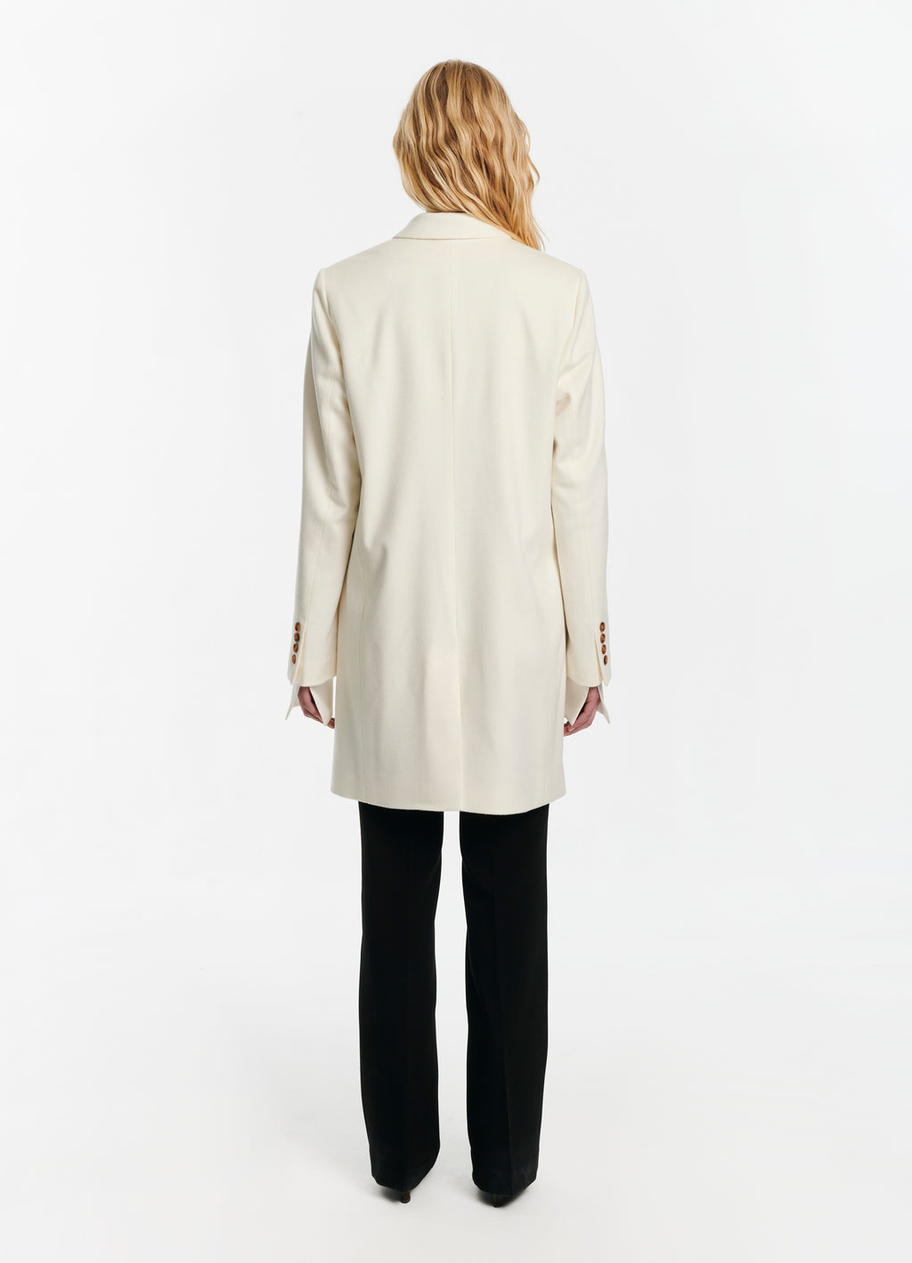 SCHOENBACH stretch-virgin wool car coat in off-white, back view