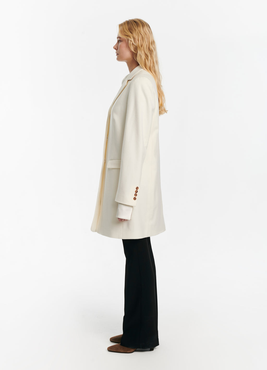 SCHOENBACH stretch-virgin wool car coat in off-white, side view