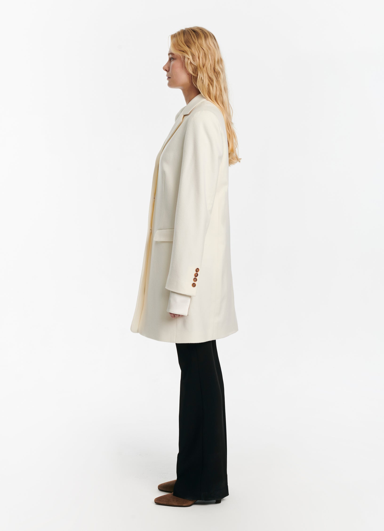 SCHOENBACH stretch-virgin wool car coat in off-white, side view