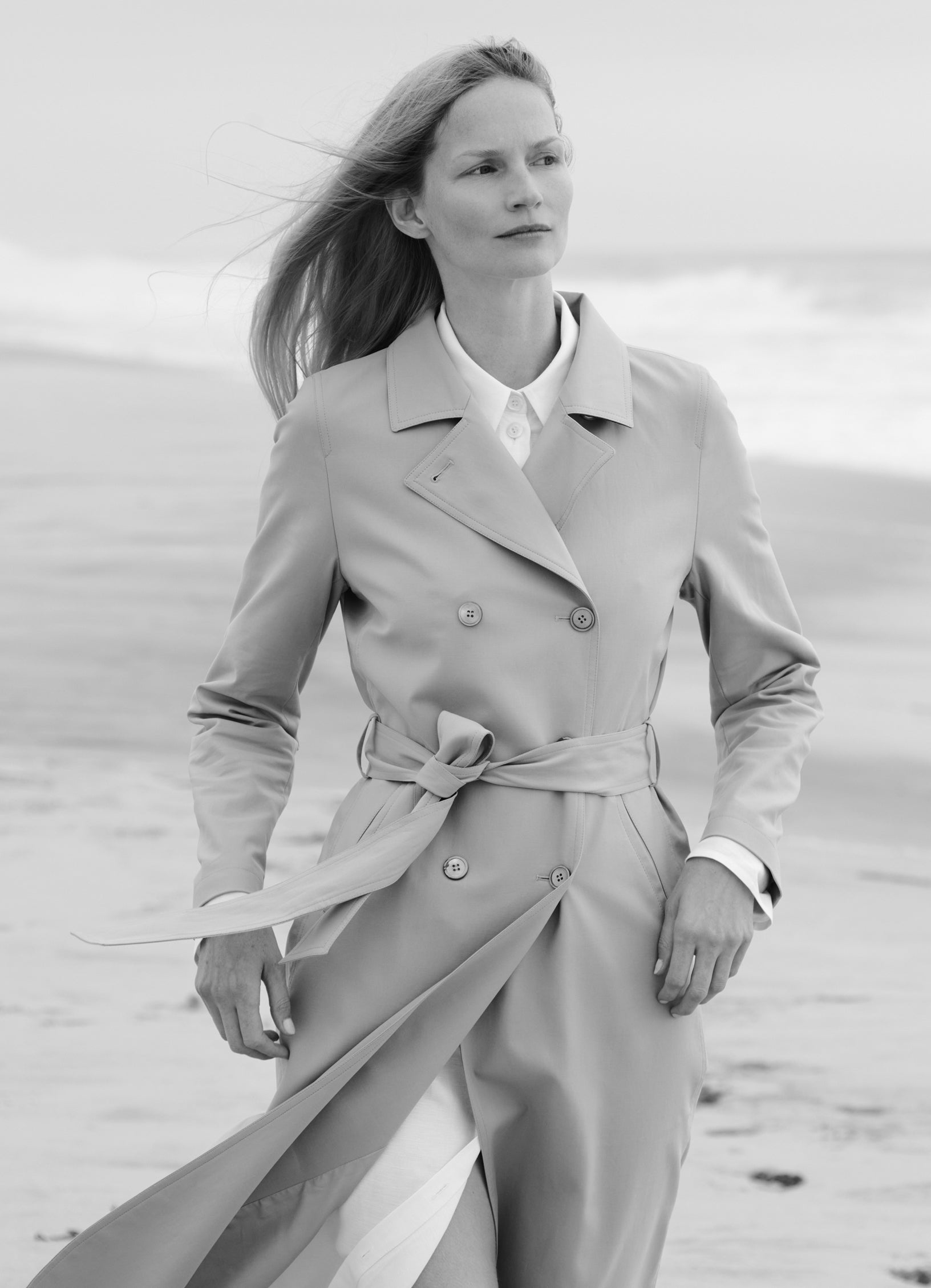 Taupe trench coat in movement