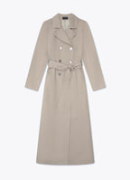 Taupe cotton trench coat with belt and double-breasted front