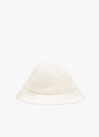 White linen cotton sun hat with softly curved brim and structured silhouette