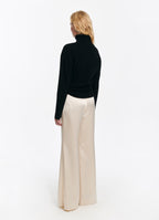 SCHOENBACH wide-leg satin trousers in ivory, back view