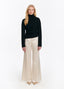 SCHOENBACH wide-leg satin trousers in ivory, front view